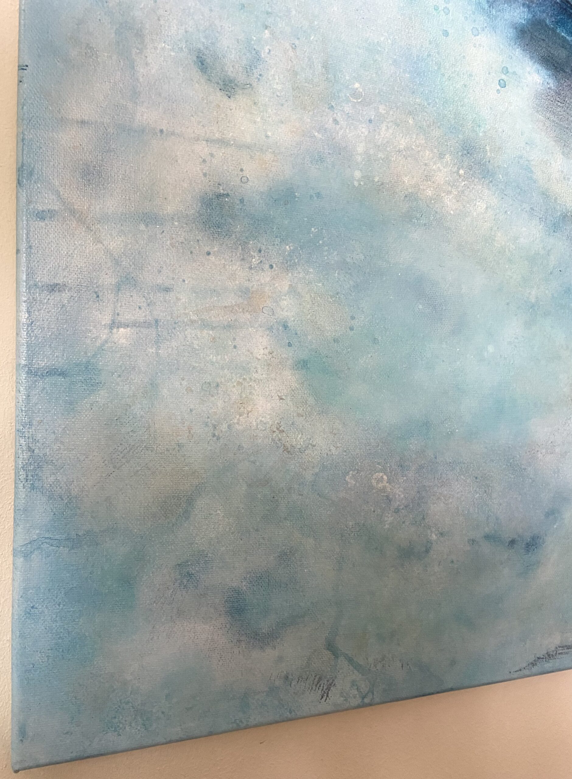Abysse, peinture abstraite contemporaine Cal-lac aux nuances bleus, brunes et argentées