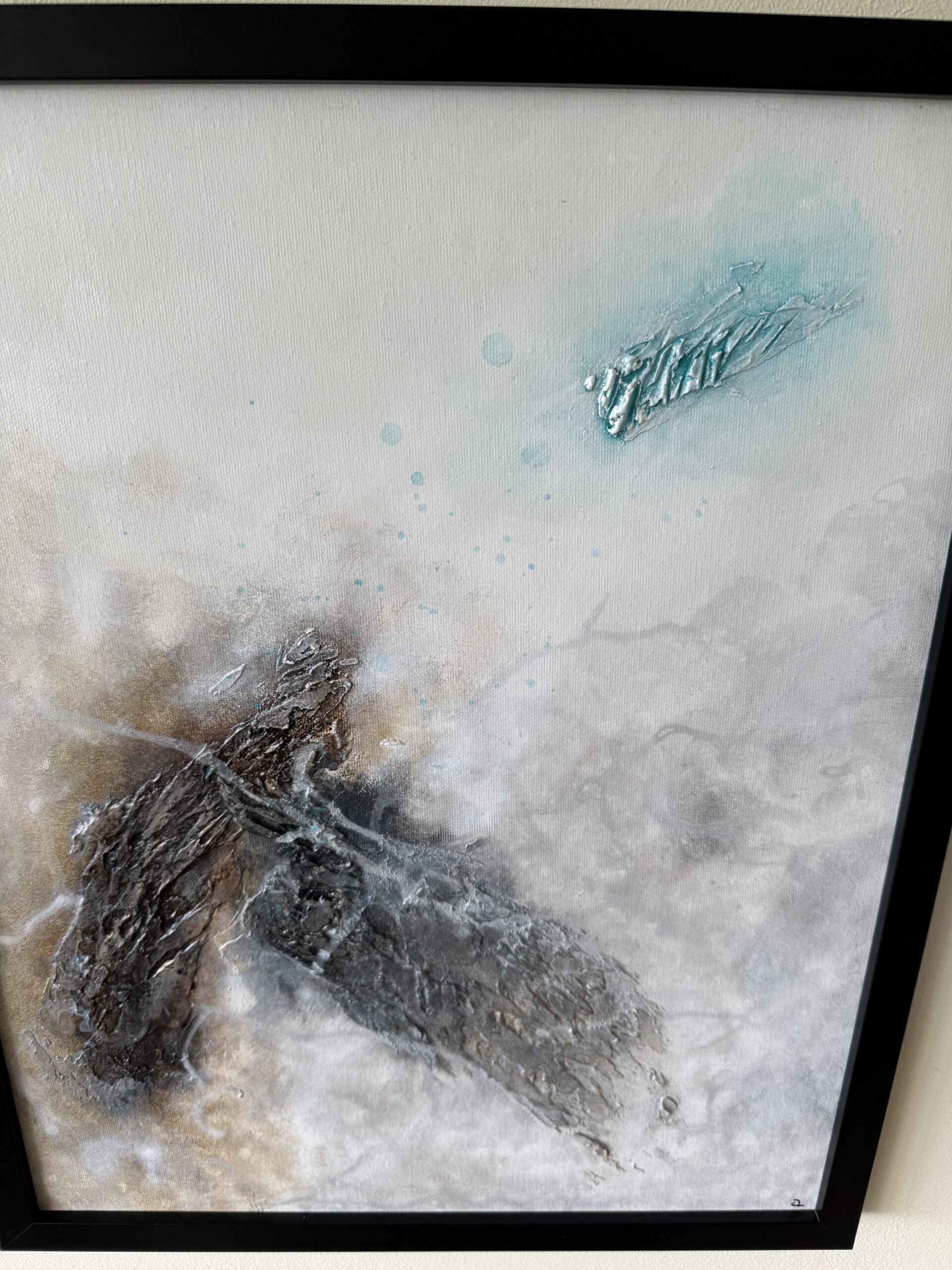 Dissonance, peinture abstraite contemporaine Cal-lac aux nuances de brun, argenté et turquoise