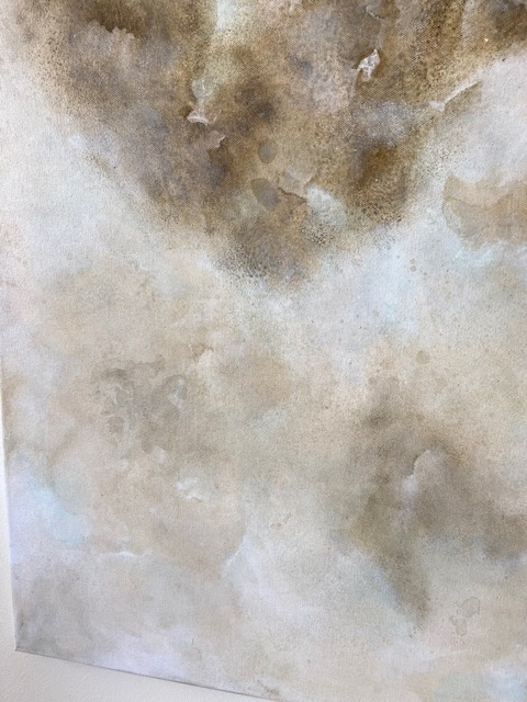Nebula, peinture abstraite contemporaine Cal-lac aux nuances de brun, vert et jaune naples