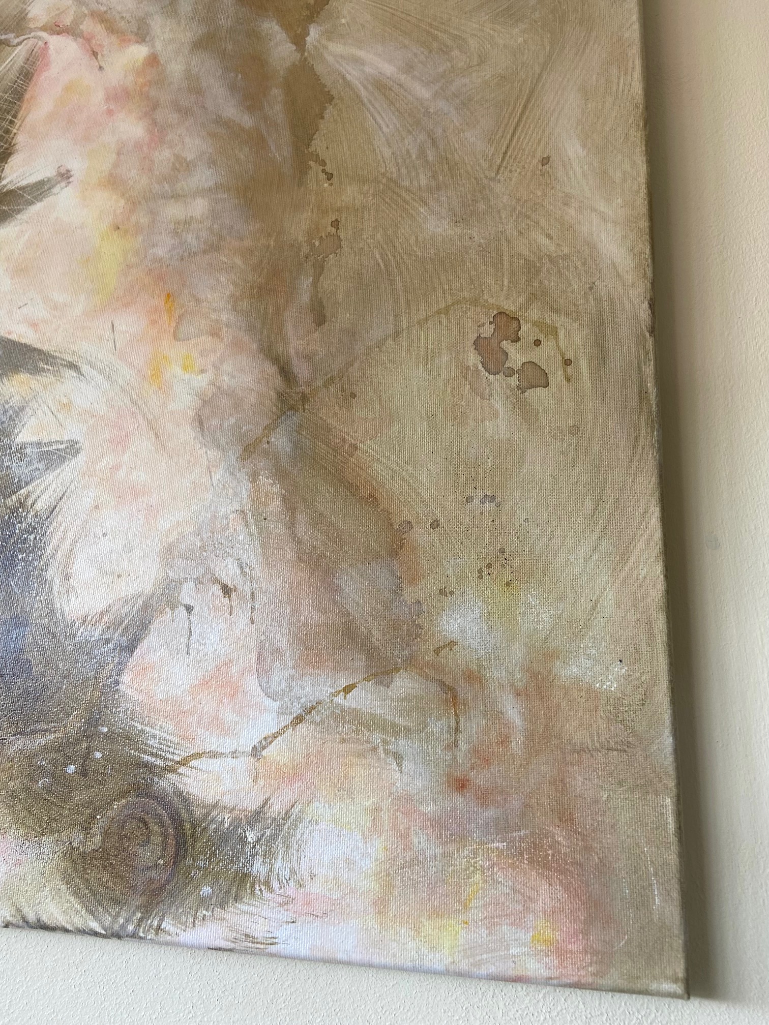 Remous, peinture abstraite contemporaine Cal-lac aux nuances bordeaux, kaki, ocre et pastel