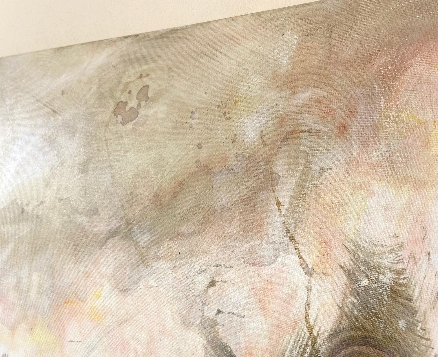 Remous, peinture abstraite contemporaine Cal-lac aux nuances bordeaux, kaki, ocre et pastel