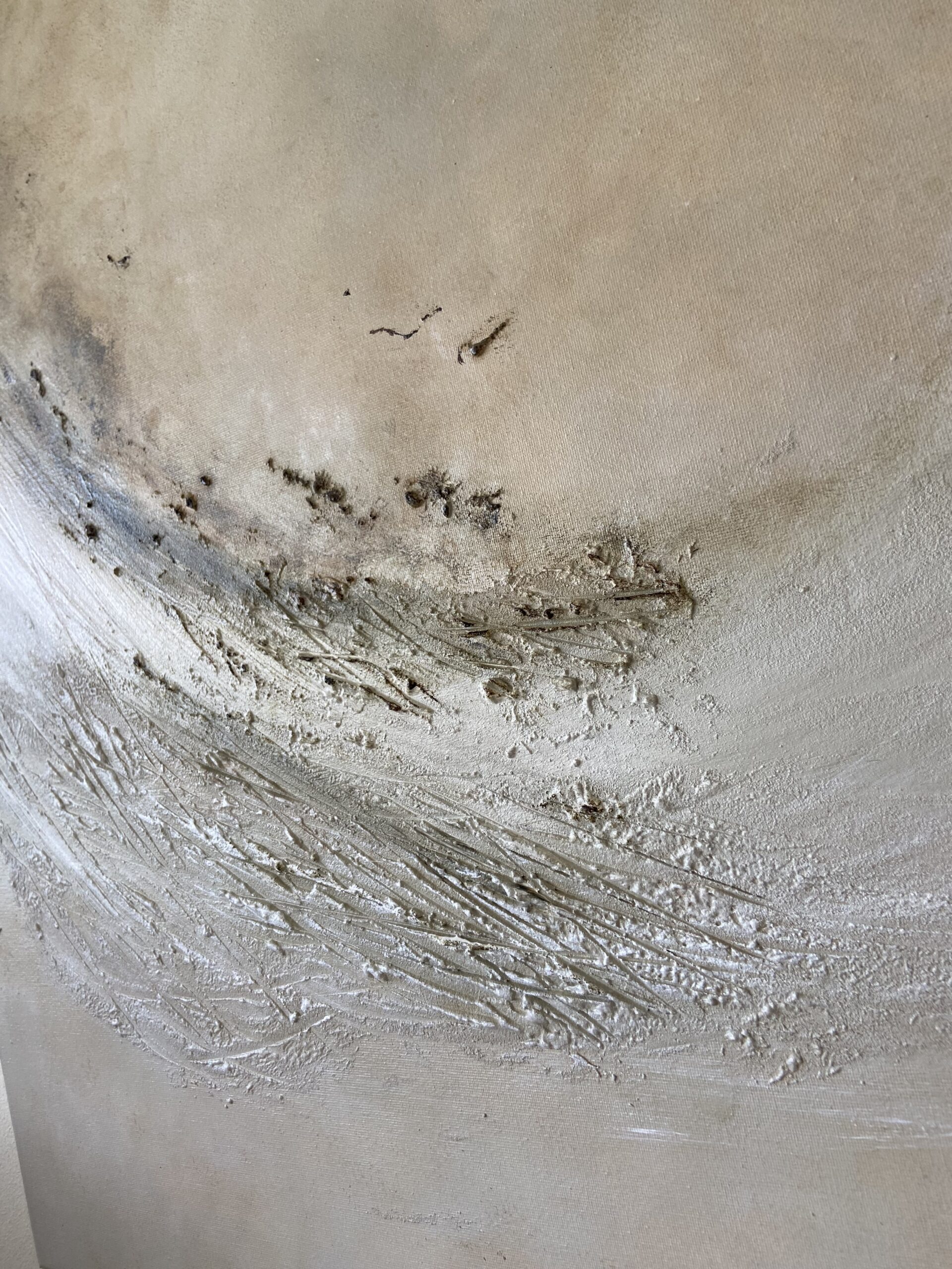 Vestige futur, peinture abstraite contemporaine Cal-lac aux nuances de kaki, brun ambré, et pâte à texture