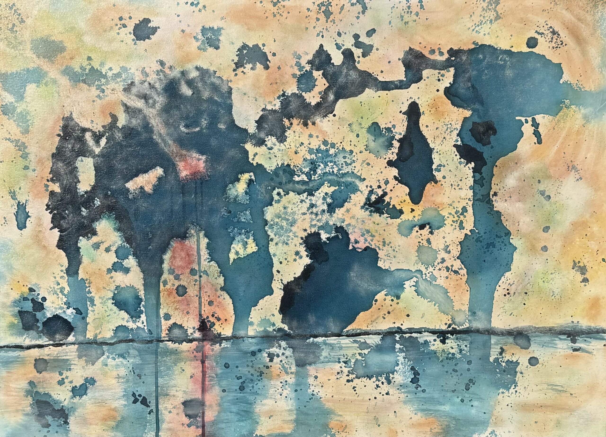 Liberation, peinture abstraite contemporaine Cal-lac aux nuances de brun, argenté et turquoise